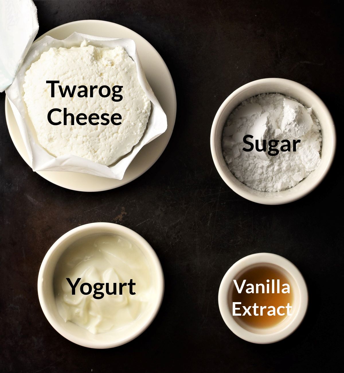 Ingredients for making Polish cheese crepes filling.